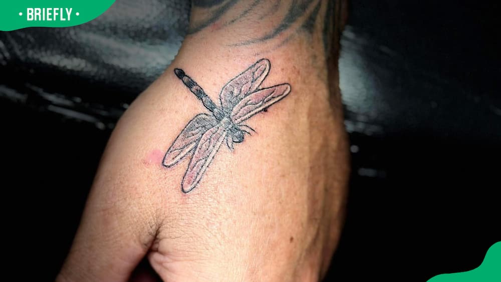 Dragonfly hand tattoo