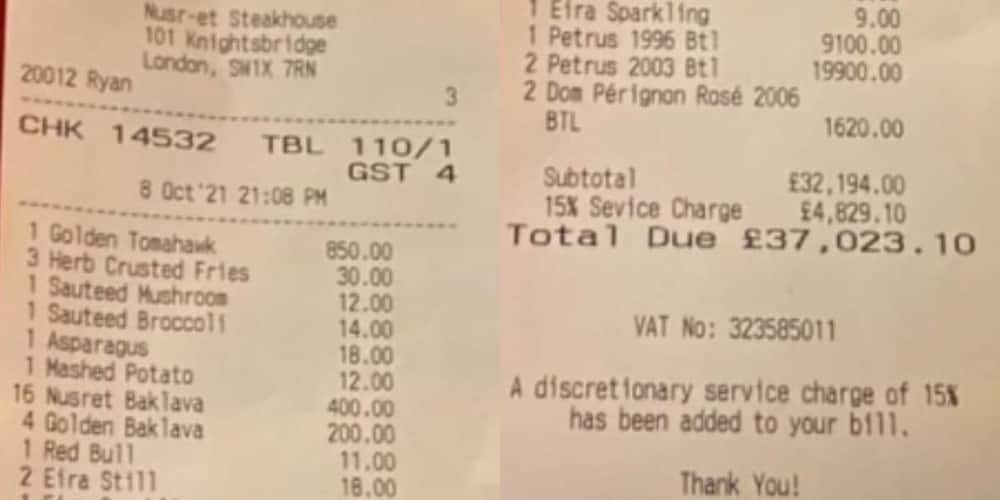 A table of four spent over R700k on food and drinks