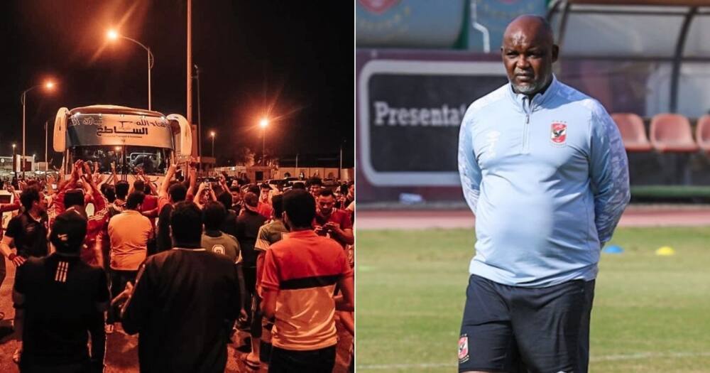 Al Ahly fans shower the team and coach Pitso Mosimane will love as they arrive in Sudan. Image: Twitter