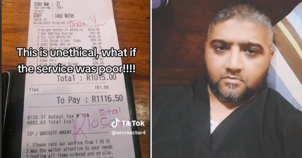 Man charged 10% for a tip on his bill