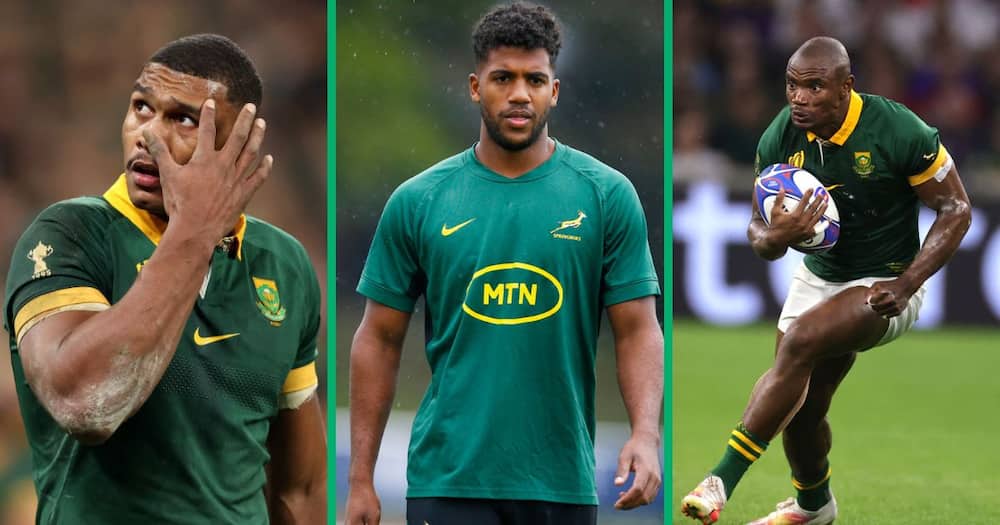Damian Willemse, Canan Moodie and Makazole Mapimpi Damian Willemse, Canan Moodie and Makazole Mapimpi