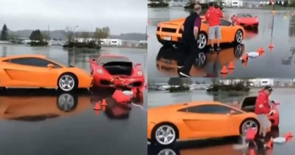 Ferrari, Lamborghini, luxury vehicles, car crash, accident, Ferrari crashes into Lamborghini, viral video, trending video