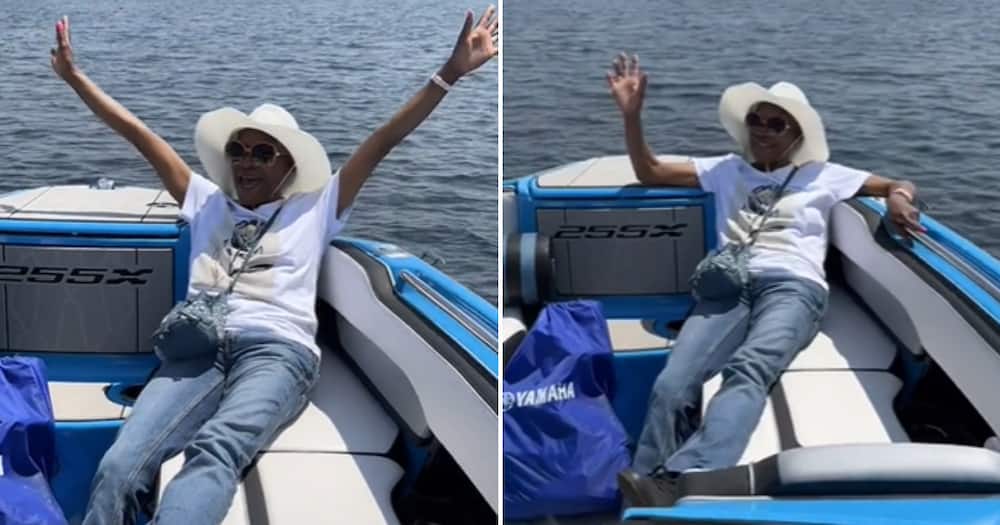 Thembi living her best life on Malcolm Wentzel's boat