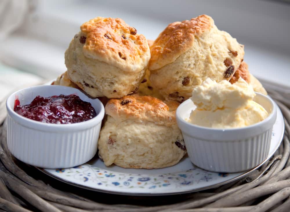 Scones served with cream and jam
