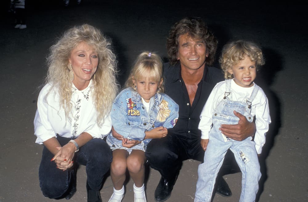 Actor Michael Landon with his wife Cindy and their kids Jennifer and Sean during the Third Annual Moonlight Roundup Extravaganza to Benefit Free Arts for Abused Children on 29 July 1989.
