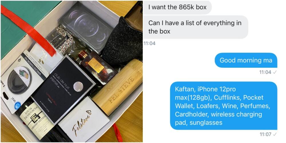 Social media reacts as woman gets N865k box which contains iPhone 12 and other gifts for lover ahead of Valentine