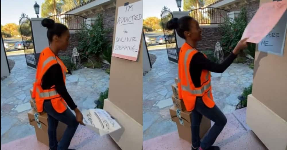 Kind delivery woman helps shopping enthusiast hide packages from hubby