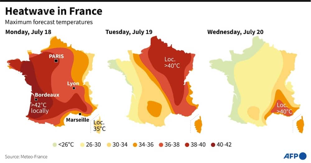 Crushing temperatures are expected across large parts of France