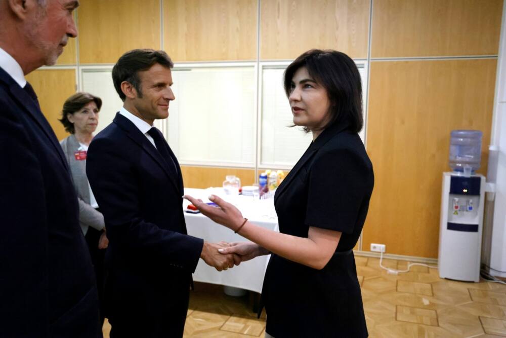 Ukraine's Prosecutor General Iryna Venediktova, who was recently sacked, meets French President Emmanuel Macron at the French embassy in Kyiv in June 2022