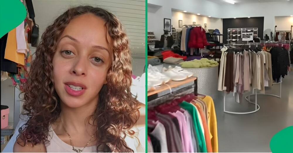 A TikTok video shows a woman unveiling winter clothing from a store in SA.