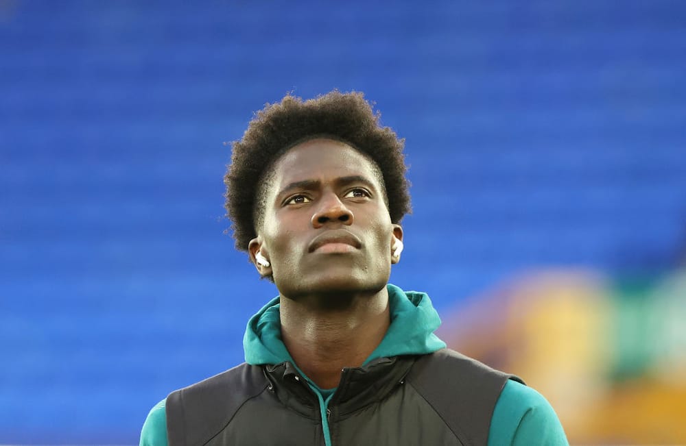 Amadou Onana at Goodison Park in Liverpool, England.