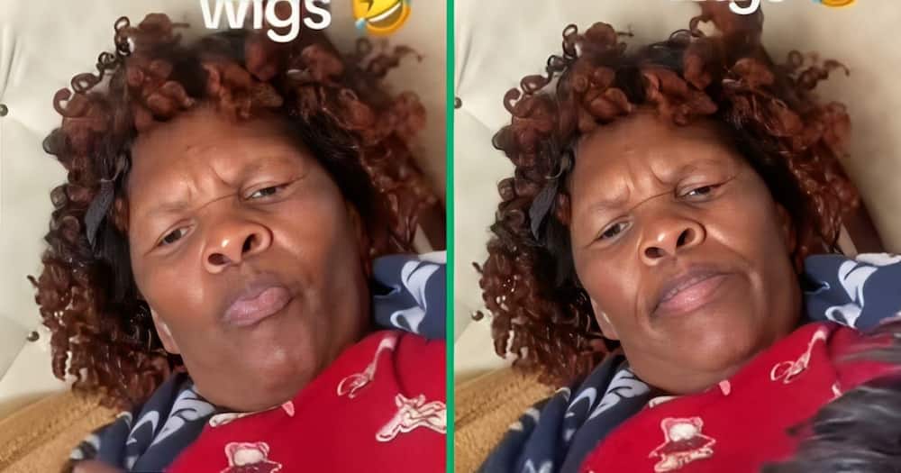 A TikTok video shows a woman unveiling how her aunt does not want to give up on her old wigs