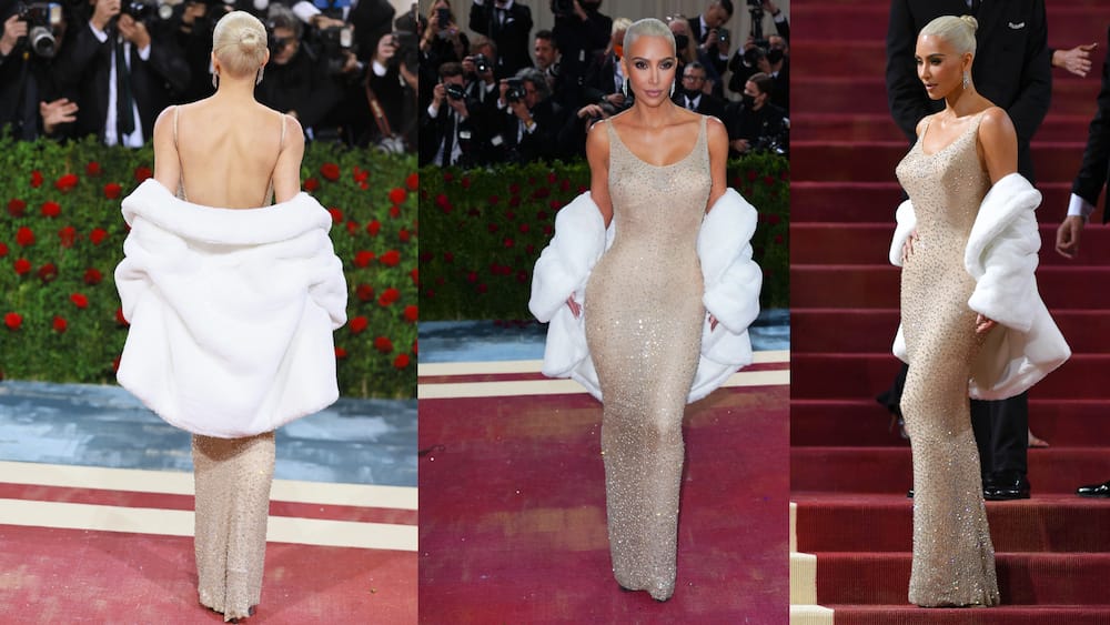 Kim Kardashian in a Marilyn Monroe dress on the 2022 Met Gala red carpet