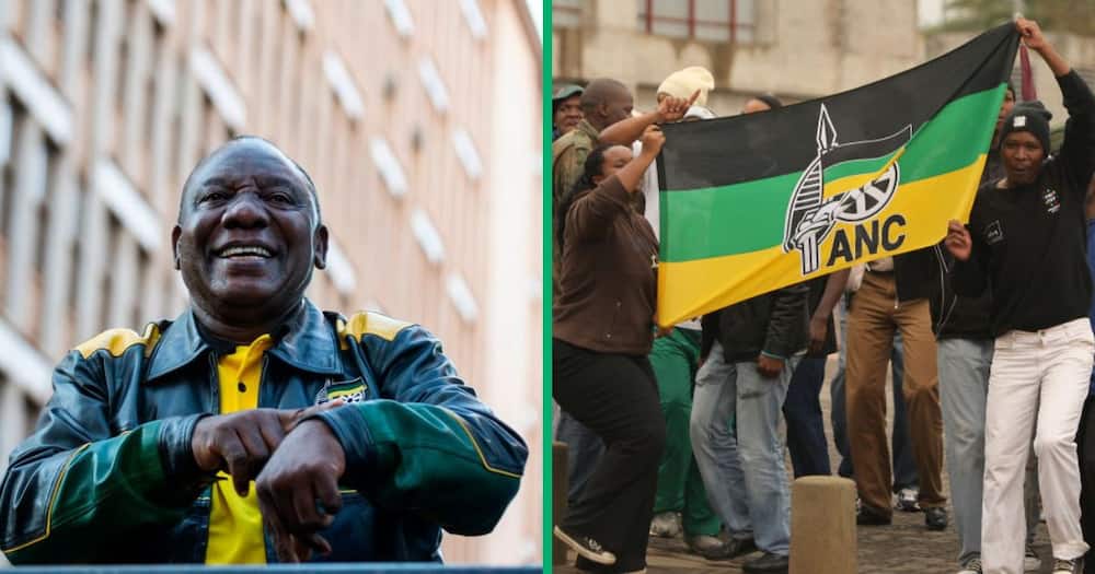 South Africa's President Cyril Ramaphosa and ANC members celebrating