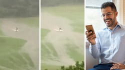 "Unreal": A man surfs across flooded golf course in viral clip, peeps can't deal