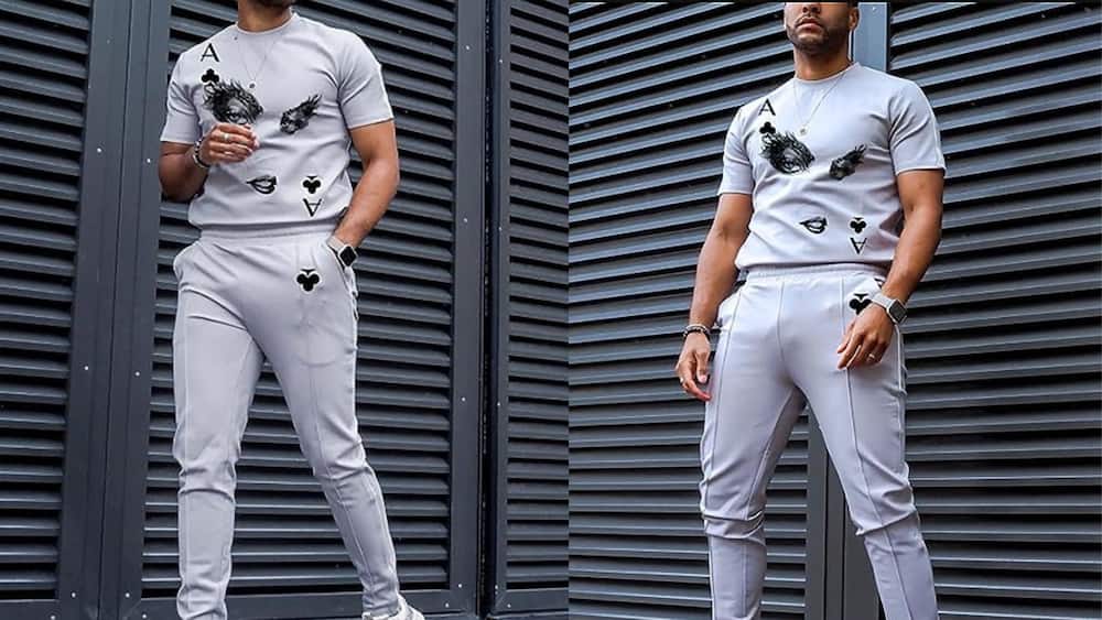 White short-sleeved tracksuit with long pants