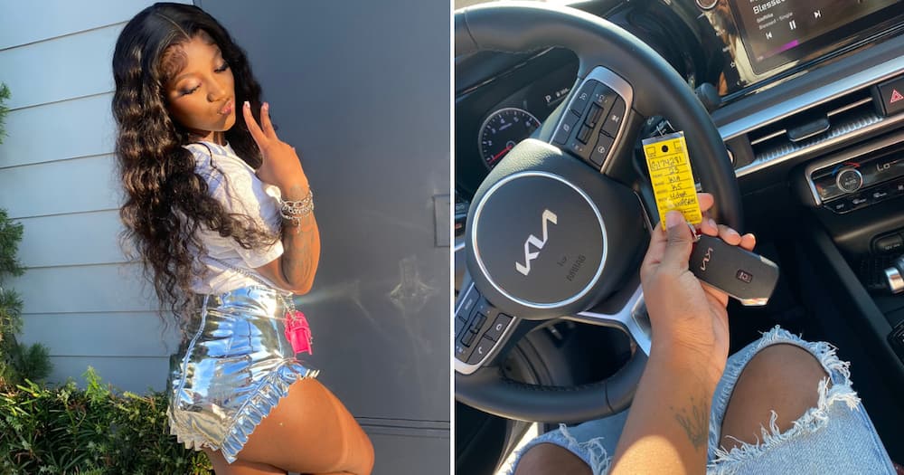 A young lady has taken to social media to flaunt her new Kia car