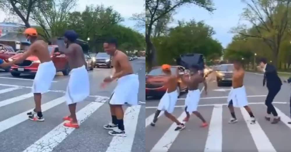 Halala: Guys wearing towels and dancing to Amapiano holds up traffic