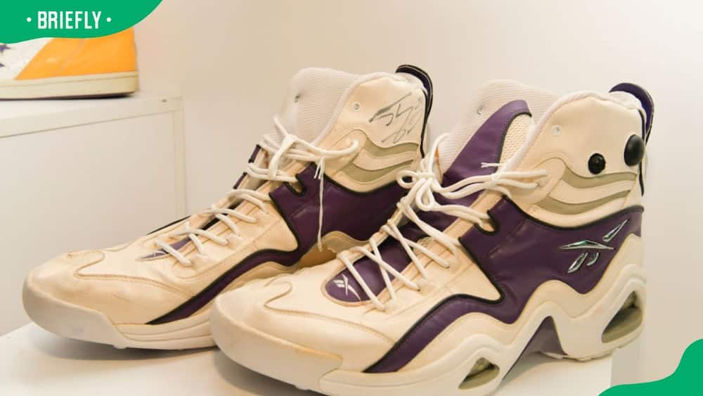Shaquille O'Neal's autographed basketball shoes displayed at Julien's Auctions Hosts Sports & Southern Gentleman Collection Preview
