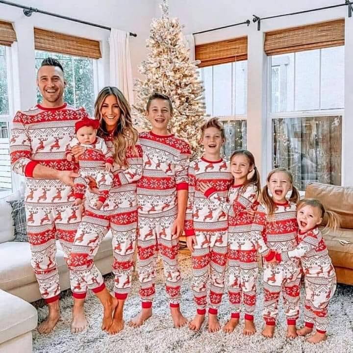 Family Matching Blue Christmas Tree Suits Family Look Pajama Set