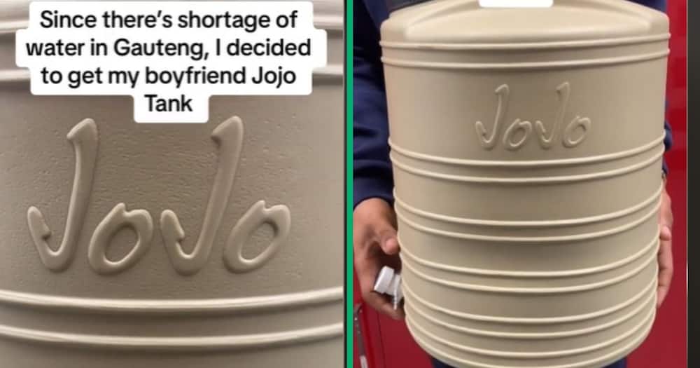 TikTok video of Gauteng water shortage forcing woman to buy mini Jojo tank for bf