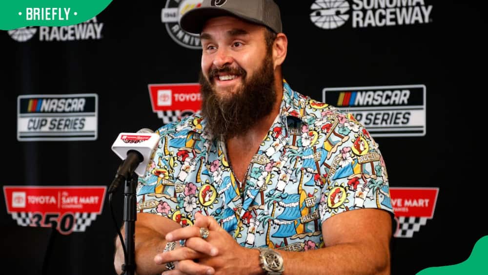 WWE wrestler Braun Strowman during a press conference before the NASCAR Cup Series in 2023