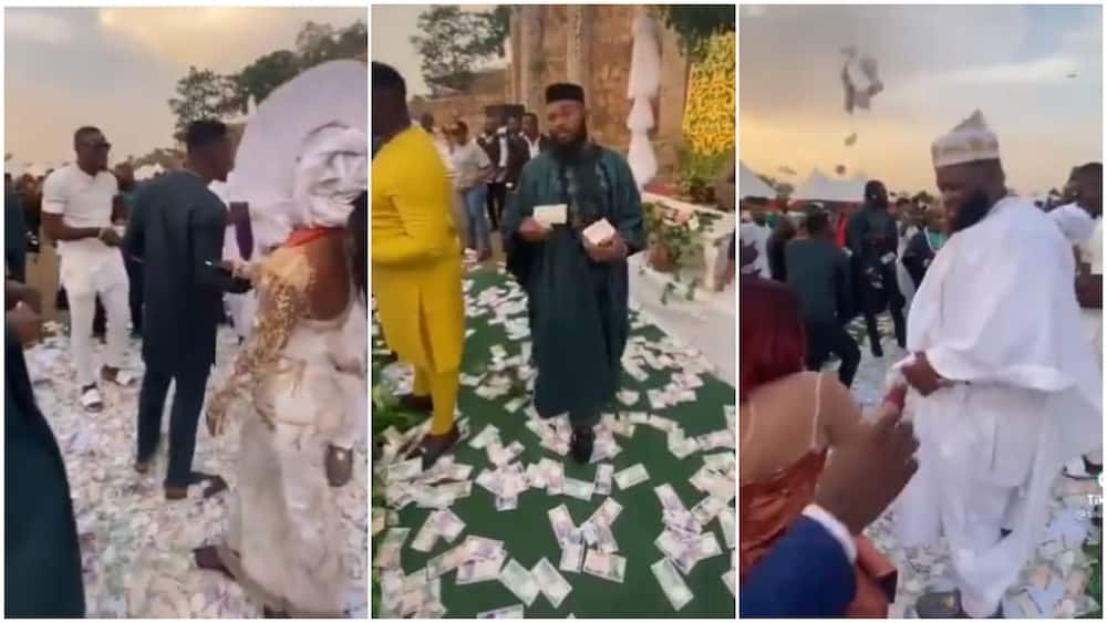 Video Shows Nigerian Men with Big bundles of naira notes 'raining' money on party guests