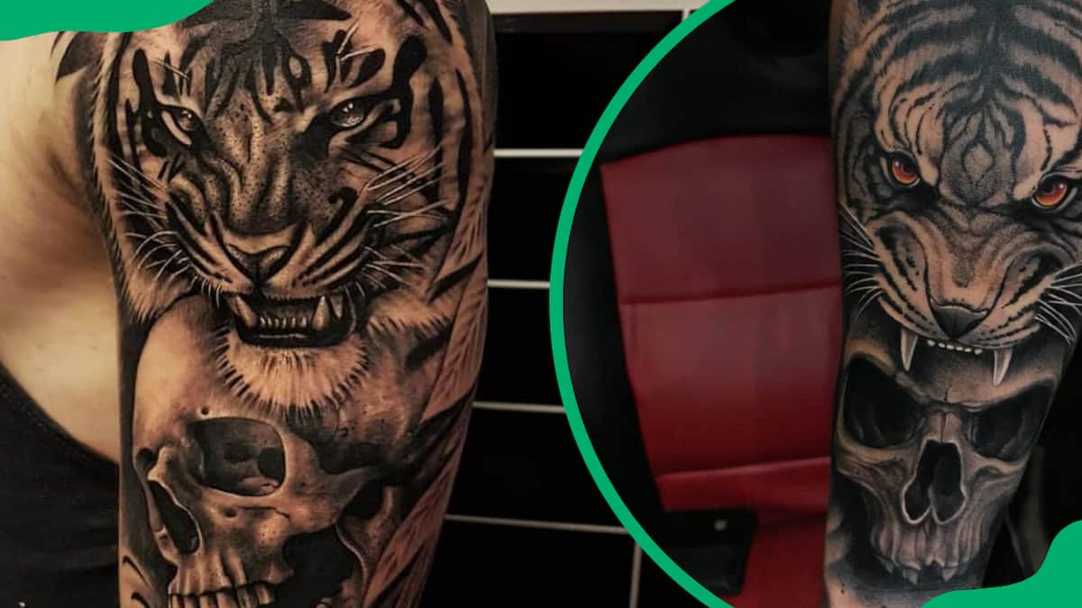 Tattoo uploaded by TattooTemple108 • Tiger & Skull Tattoo. Part of a  Forearm wrap • Tattoodo