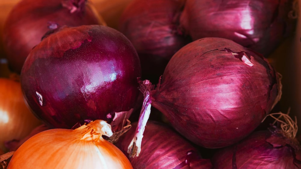 a close-up shot of red onions as most profitable vegetables to grow in South Africa
