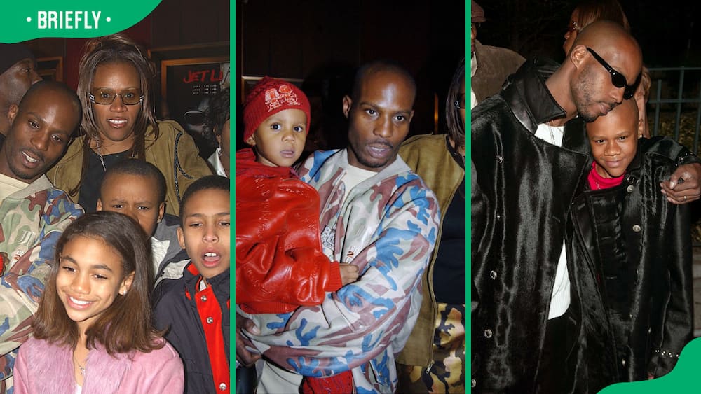 DMX and his ex-wife Tashera with their kids (L). The rapper with his son Tacoma (C). DMX with his son Xavier (R)