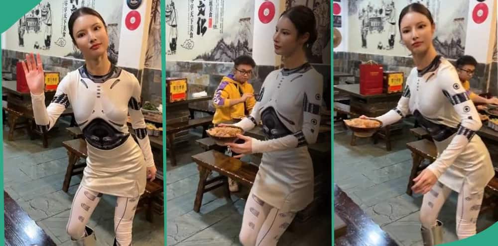 Robot serving food at a restaurant.