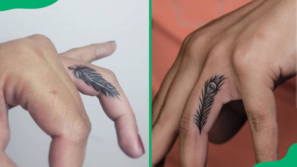 Feather finger tattoo