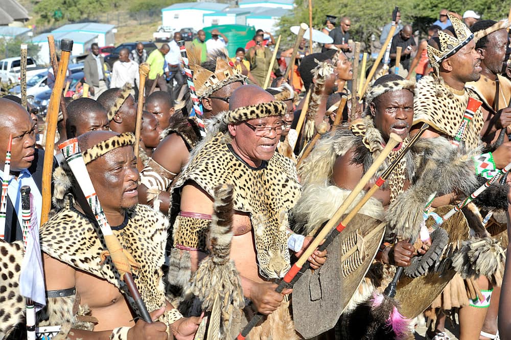 Jacob Zuma with other Zulu warriors