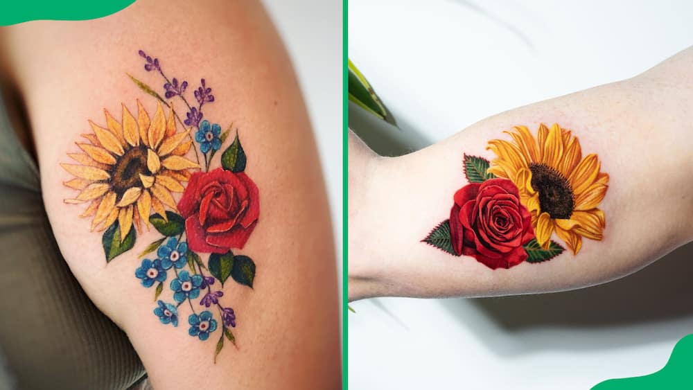 Sunflower and rose tattoos