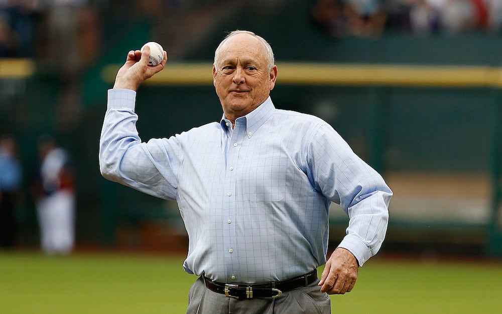 Nolan Ryan's first pitch before the start a baseball game