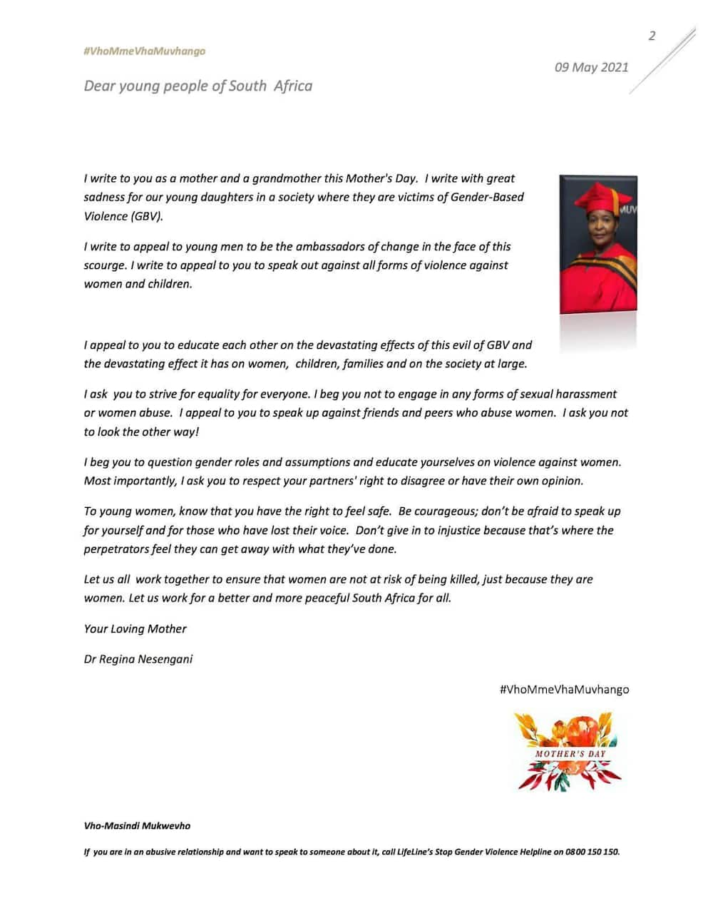 Muvhango mothers write letters to the youth in commemoration of Mother's Day