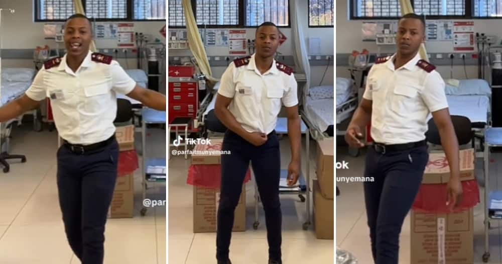 TikTok user @parfaitmunyemana decided to try out a TikTok dance challenge while in uniform