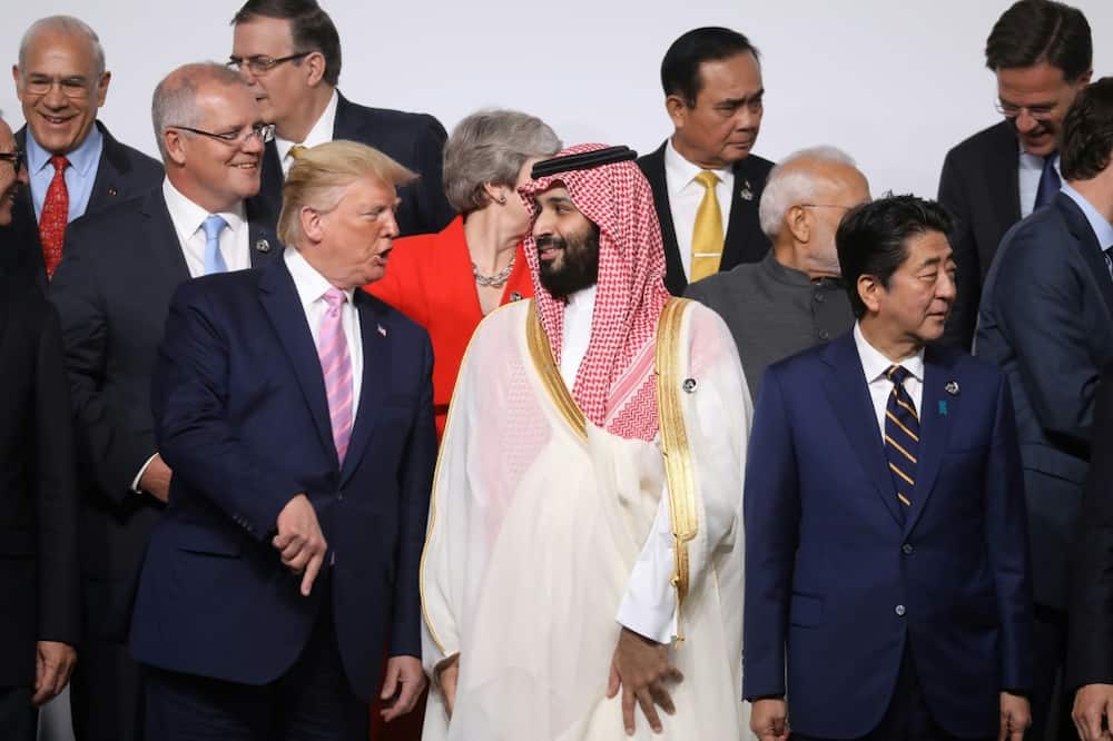 Then US president Donald Trump and Saudi Crown Prince Mohammed bin Salman speak at the G20 Osaka Summit on June 28, 2019