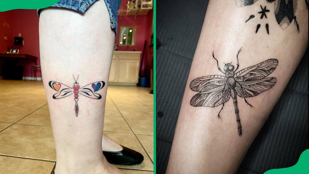 Dragonfly leg tattoo
