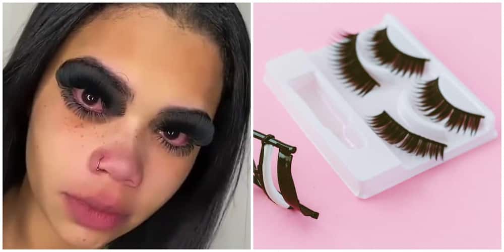 Photos of a lady with full eyelashes and a stock image.