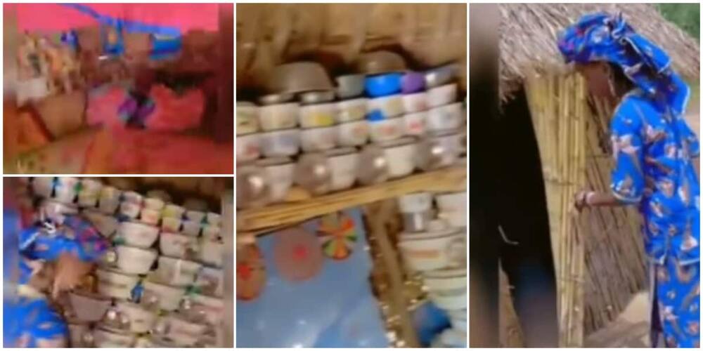 Nigerians react to video of a hut interior that has a wall of iron plates and big colourful bed