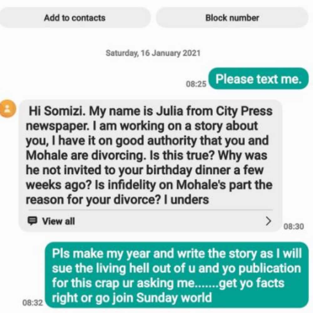 Somizi reacts to message from journalist over divorce rumours