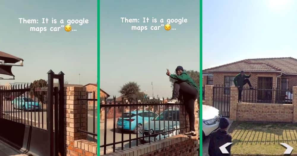 Man poses for Google Maps camera car