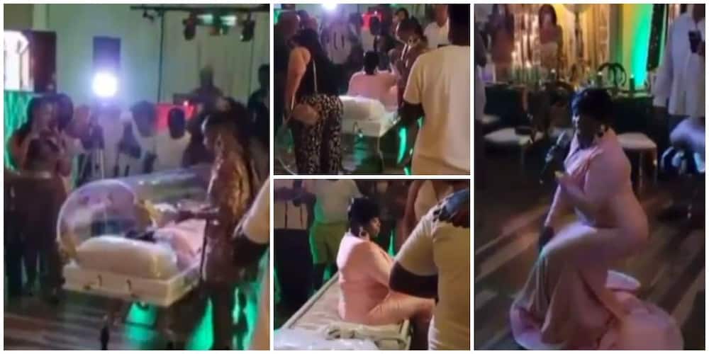 Video of lady arriving her 50th birthday party in a casket sparks reactions on social media