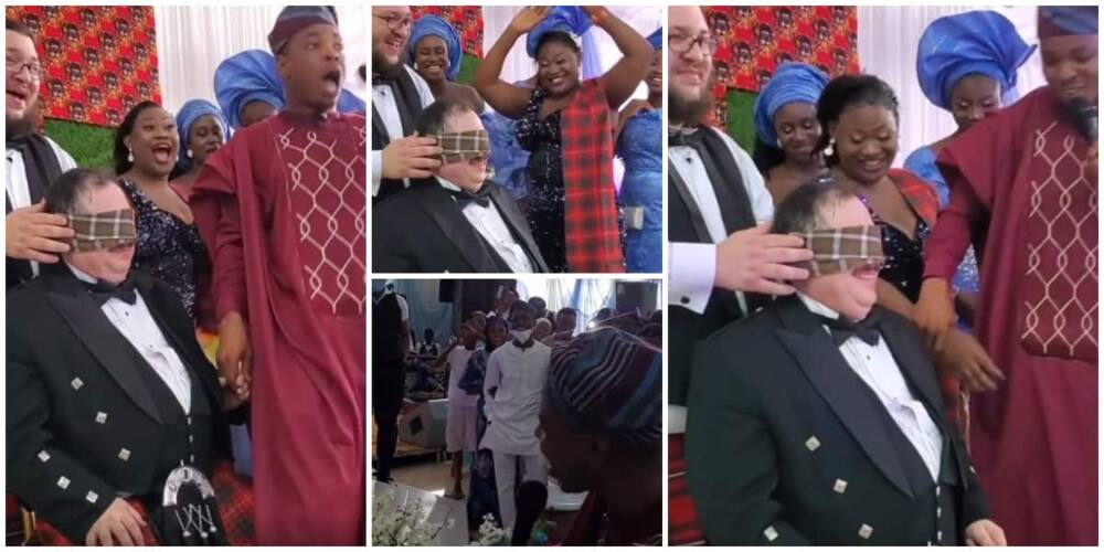 Reactions as Oyinbo groom picks Nigerian man as bride after denying wife in viral video