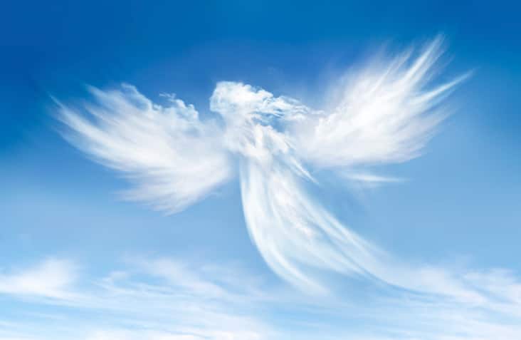 An angelic figure appeared in a blue sky