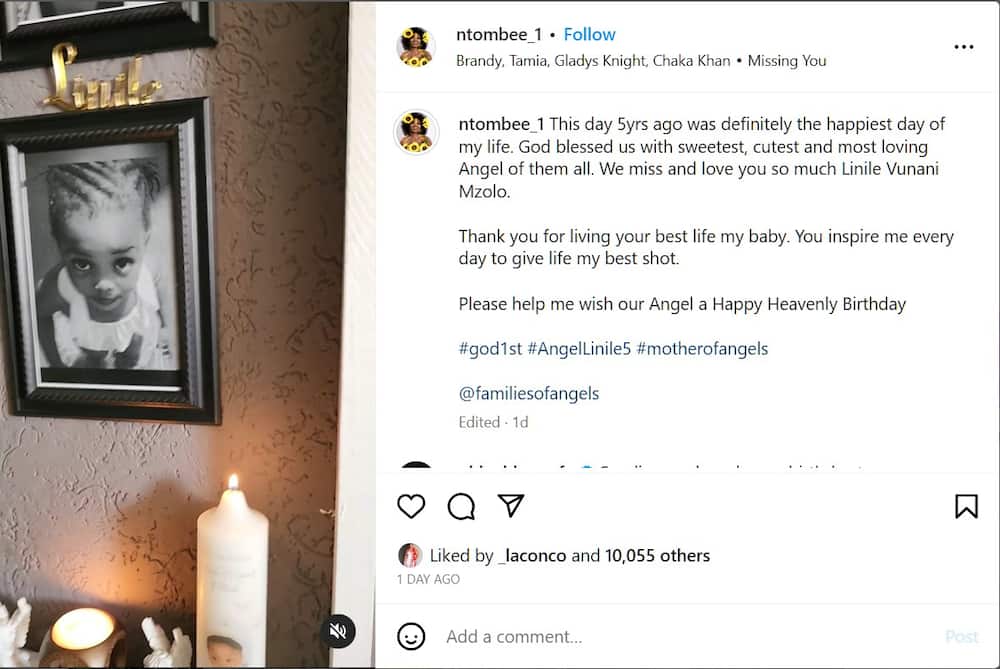 Ntombi Mzolo shared a clip of her late daughter Linile Mzolo on Instagram and wish her a blessed heavenly birthday.