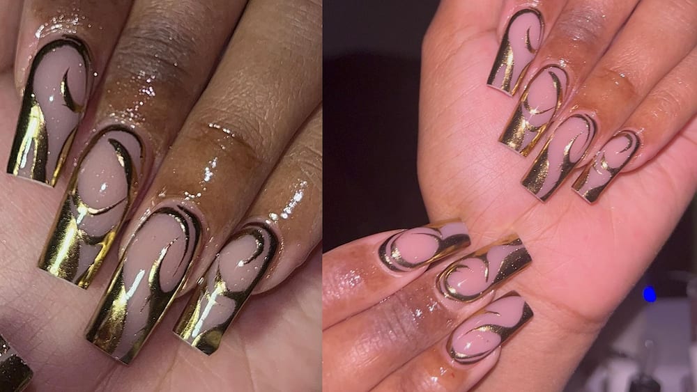 Clear nails with gold patterns