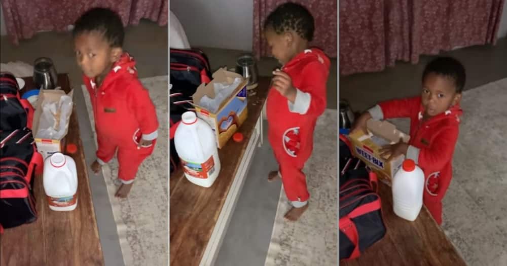 Mzansi social media users are reacting to an adorable boy making his mom breakfast. Image: Facebook