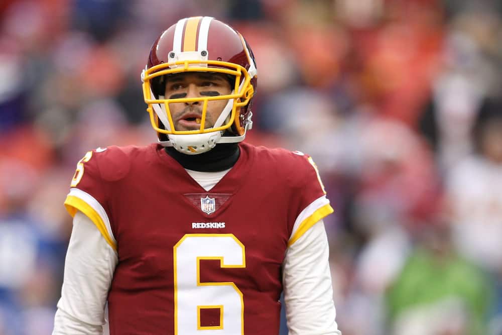 Quarterback Mark Sanchez of the Washington Redskins during their match against the New York Giants at FedExField on 9 December 2018.